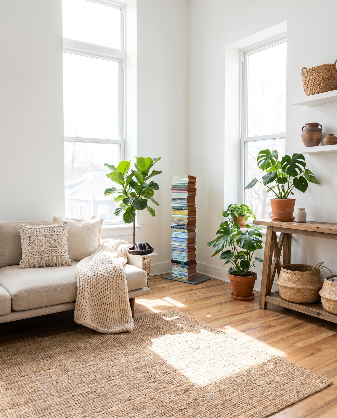 Booksbaum — Bücherturm 2, Stand klein – Ambiente Boho 1 · KI-generiert
