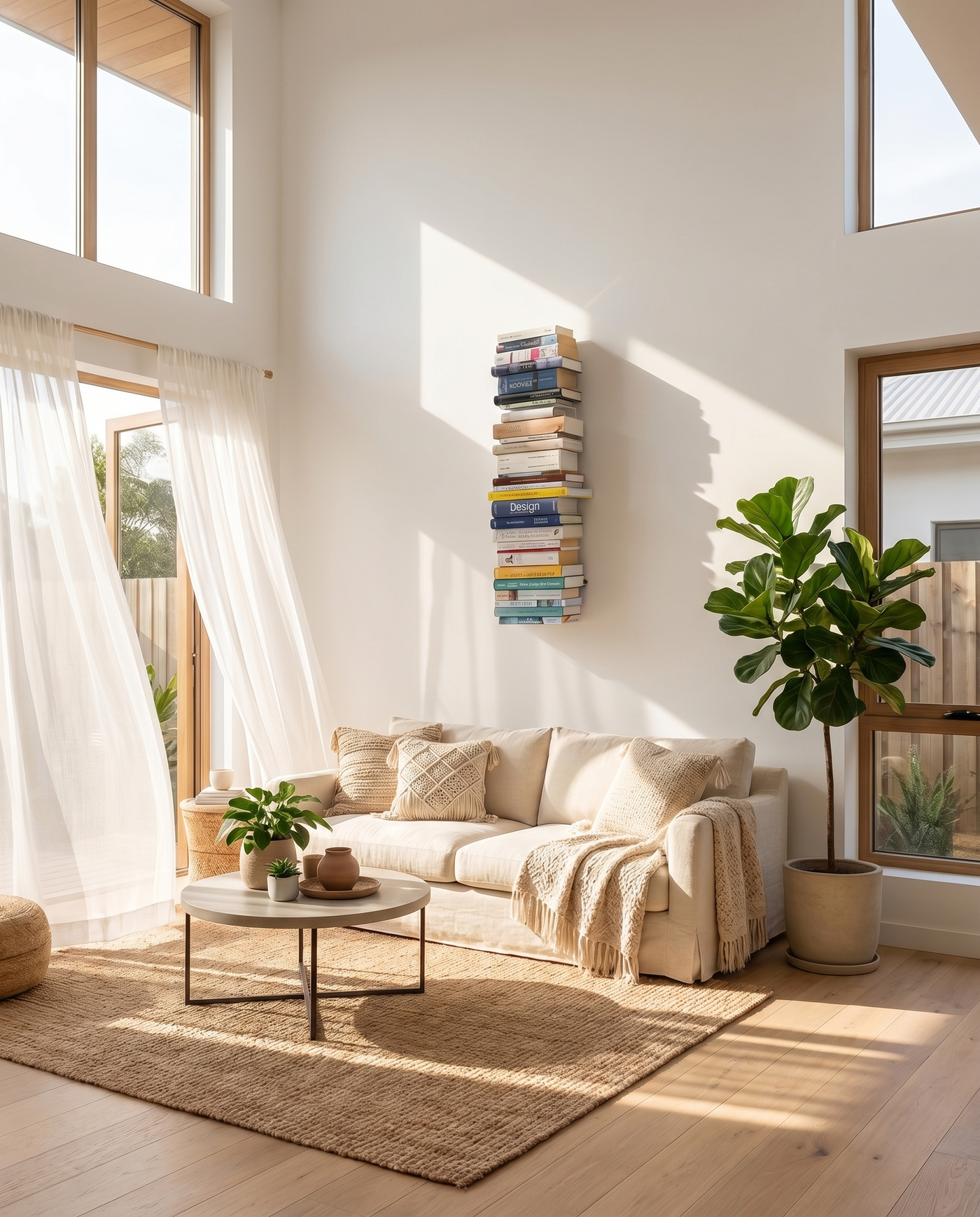 Booksbaum — Wandregal vertikal – Ambiente Boho 1 · KI-generiert