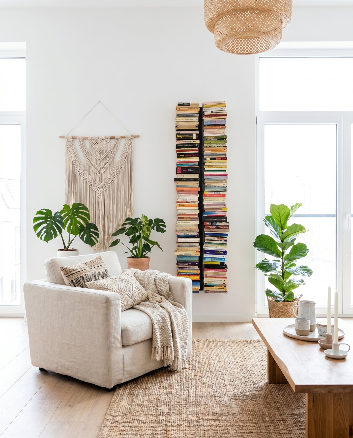 Booksbaum — Bücherturm 1, Wand groß – Ambiente Boho 2 · KI-generiert