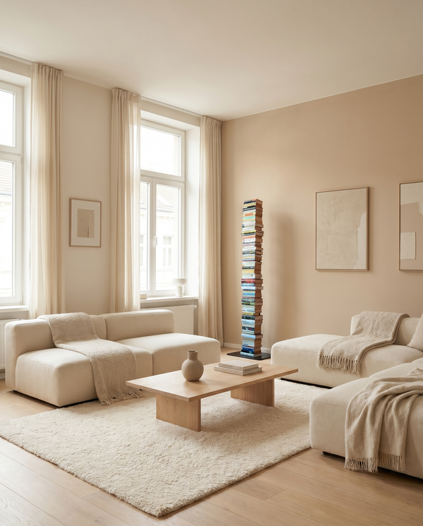 Booksbaum — Bücherturm 2, Stand groß – Ambiente Beige 1 · KI-generiert