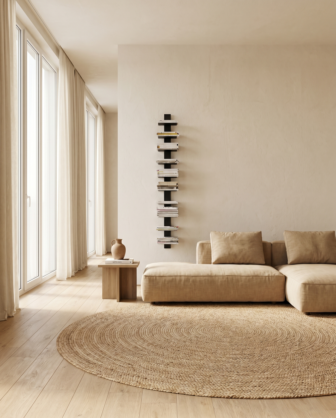 Booksbaum — Magazinhalter, Wand groß – Ambiente Beige 1 · KI-generiert