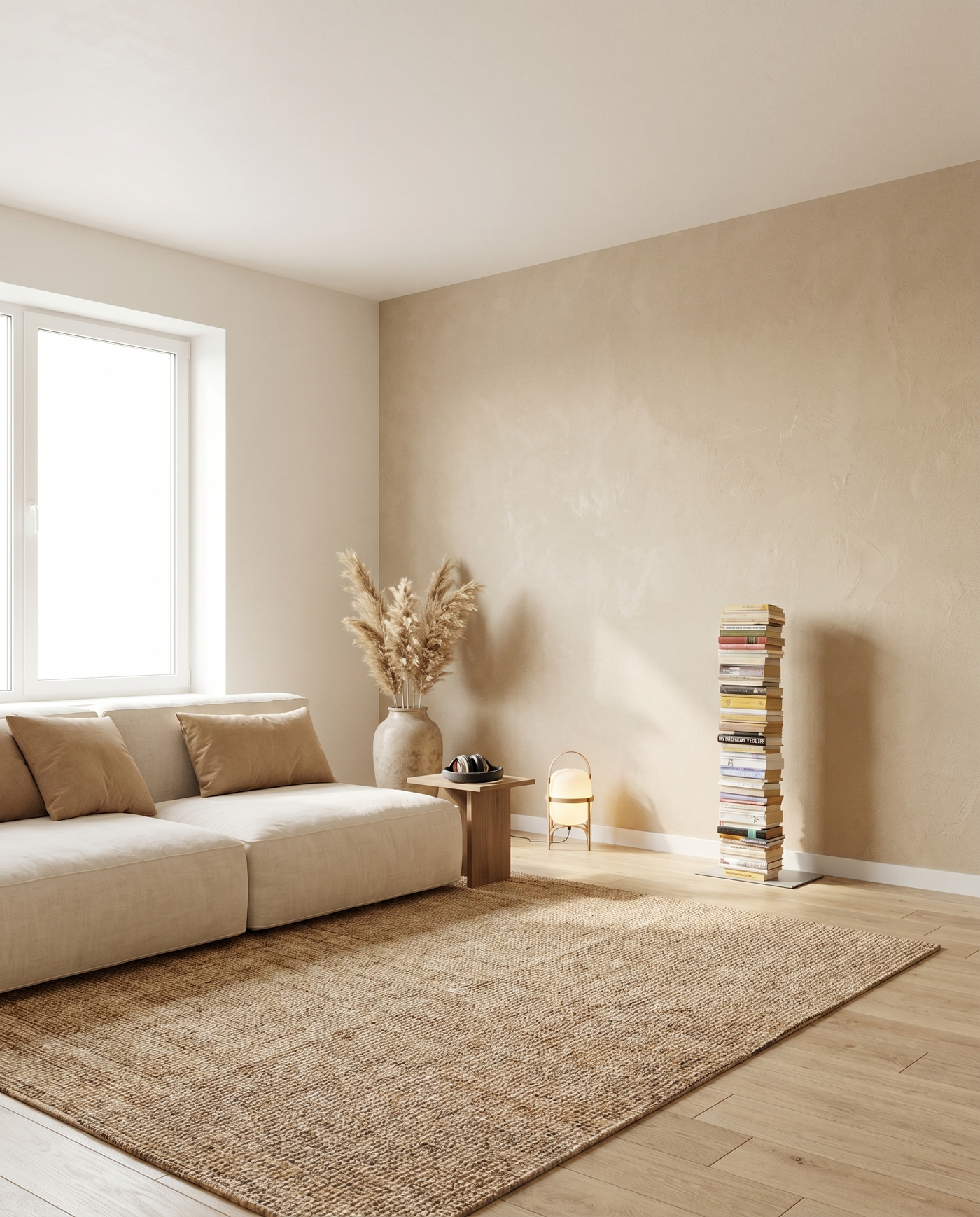 Booksbaum — Bücherturm 2, Stand klein – Ambiente Beige 1 · KI-generiert