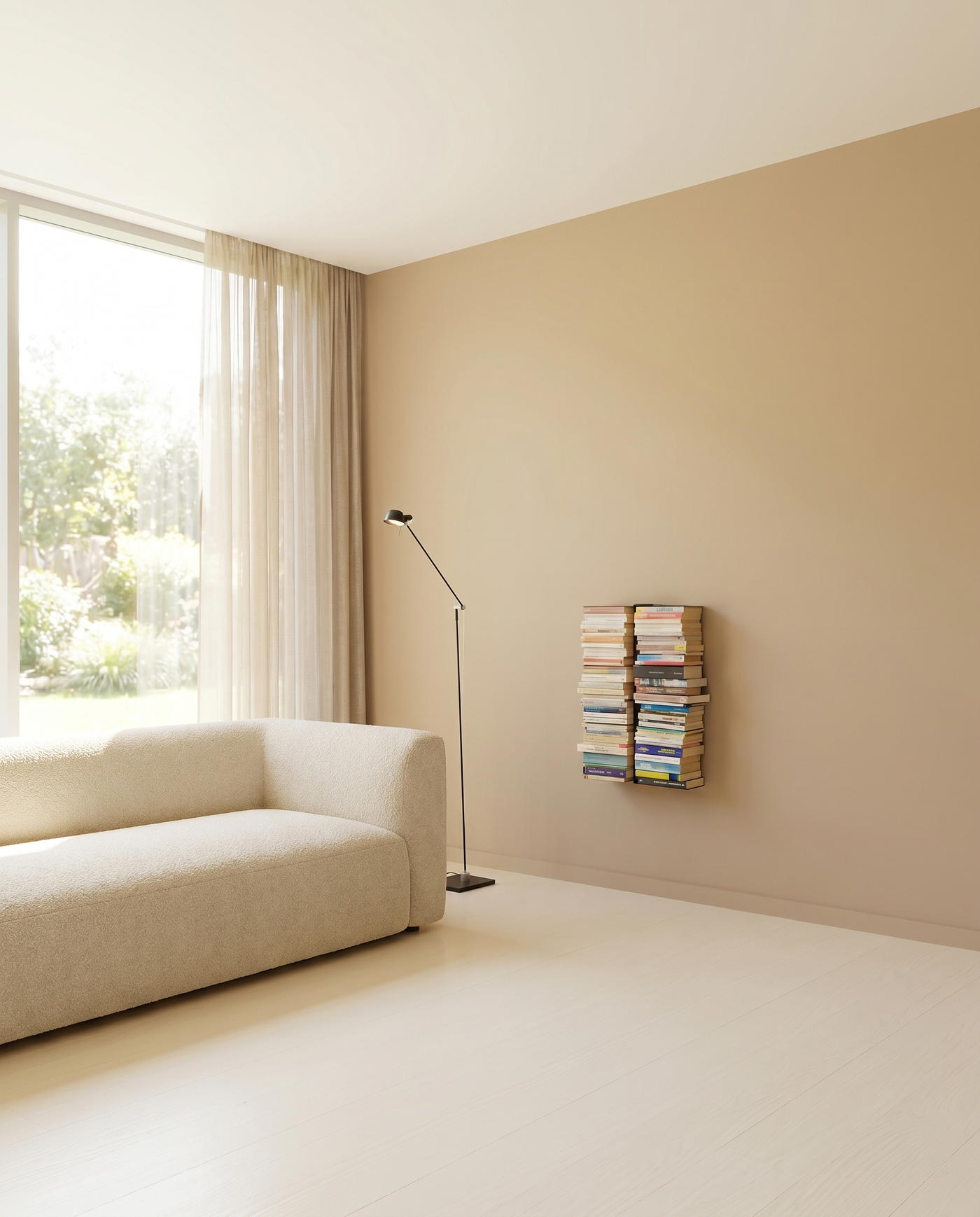 Booksbaum — Bücherturm 1, Wand klein – Ambiente Beige 1 · KI-generiert