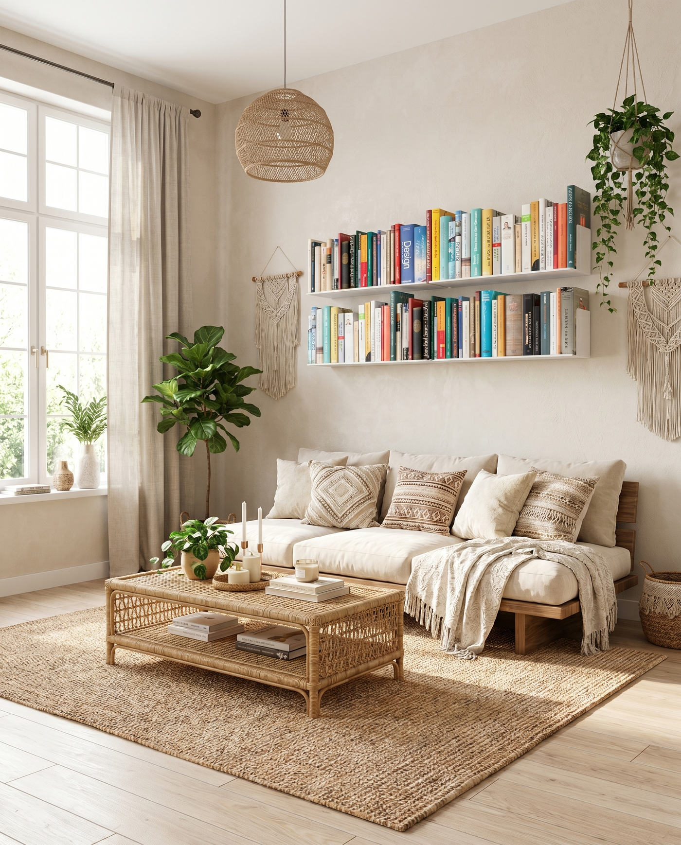 Booksbaum — Wandregal horizontal, 4er-Set – Ambiente Boho 1 · KI-generiert