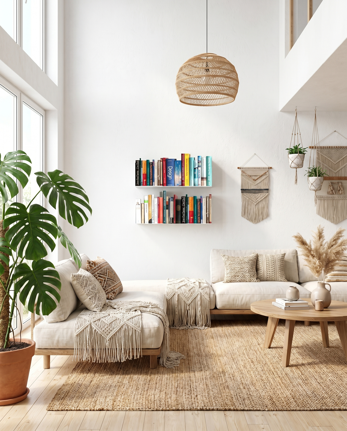 Booksbaum — Wandregal horizontal, 2er-Set – Ambiente Boho 1 · KI-generiert