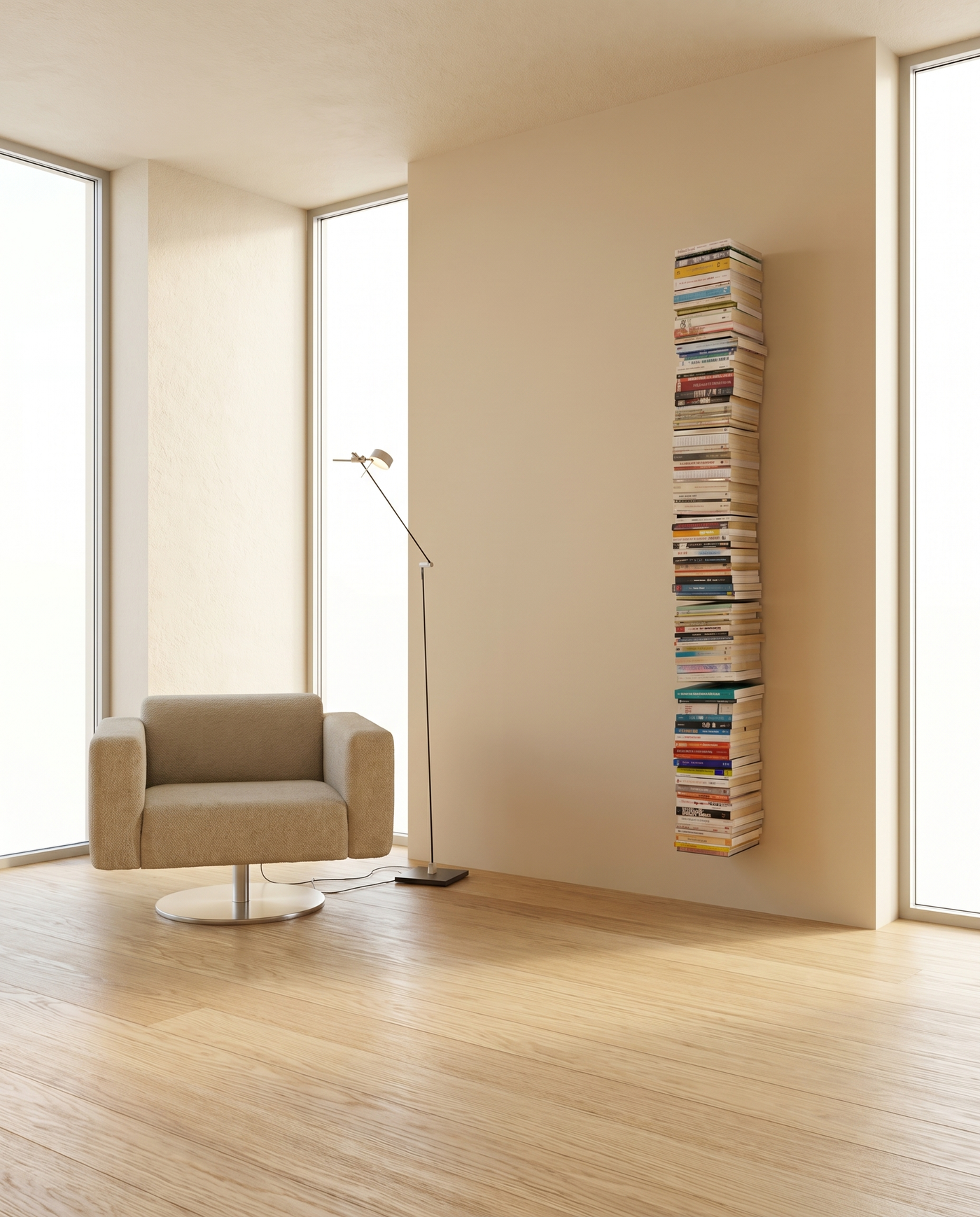 Booksbaum — Bücherturm XXL 2 – Ambiente Beige 2 · KI-generiert