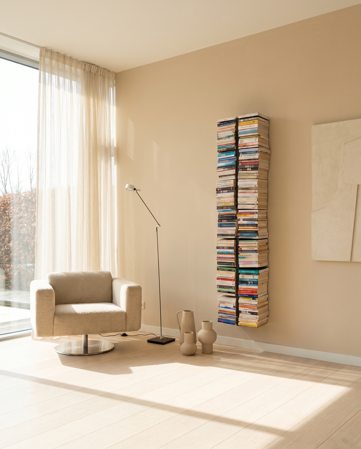 Booksbaum — Bücherturm XXL 1 – Ambiente Beige 2 · KI-generiert