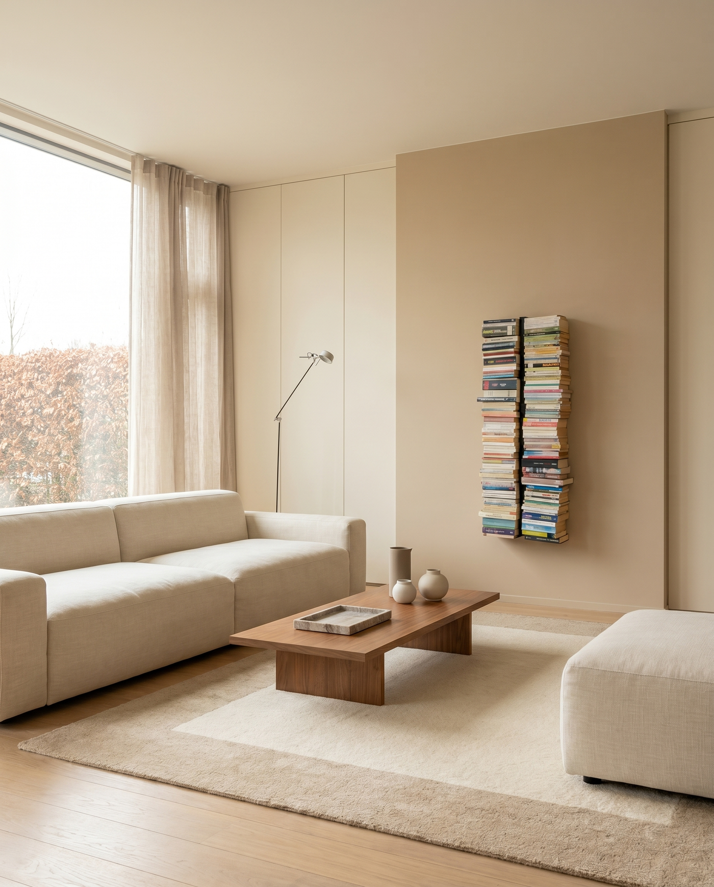 Booksbaum — Bücherturm 1, Wand klein – Ambiente Beige 2 · KI-generiert