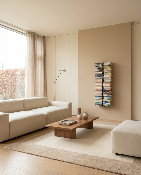 Booksbaum — Bücherturm 1, Wand klein – Ambiente Beige 2 · KI-generiert