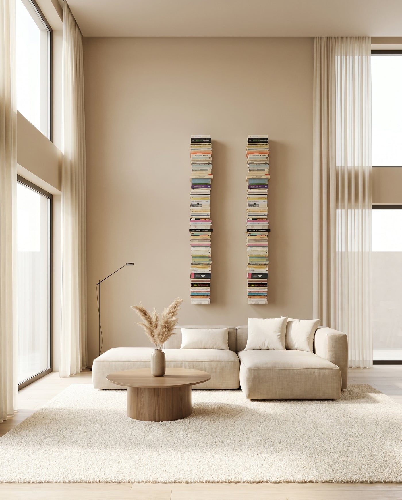 Booksbaum — Bücherturm 2, Wand groß – Ambiente Beige 2 · KI-generiert