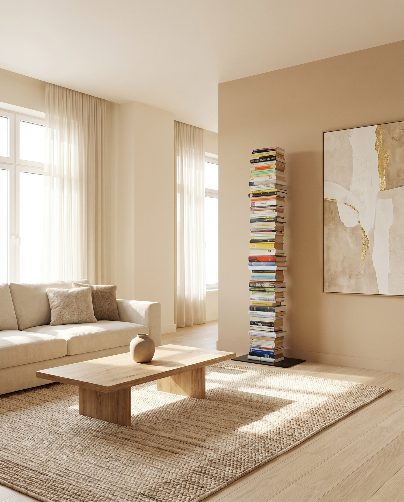 Booksbaum — Bücherturm 2, Stand groß – Ambiente Beige 2 · KI-generiert