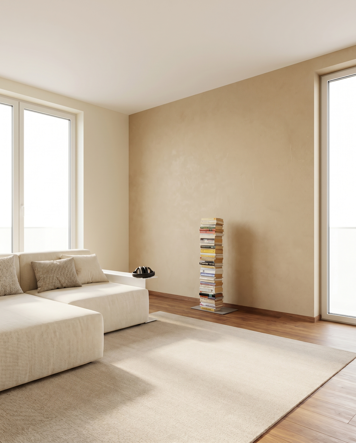 Booksbaum — Bücherturm 2, Stand klein – Ambiente Beige 2 · KI-generiert
