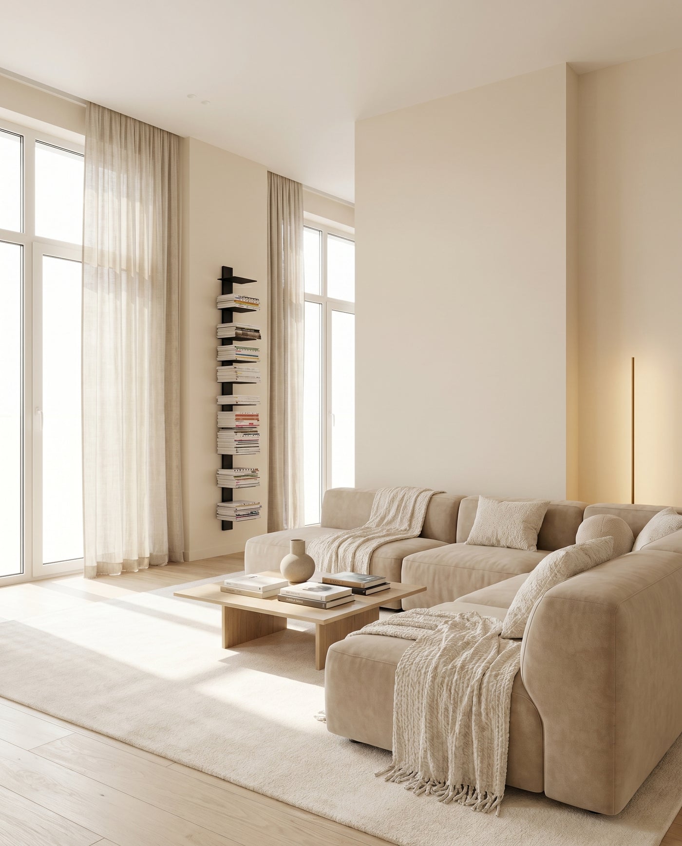 Booksbaum — Magazinhalter, Wand groß – Ambiente Beige 2 · KI-generiert