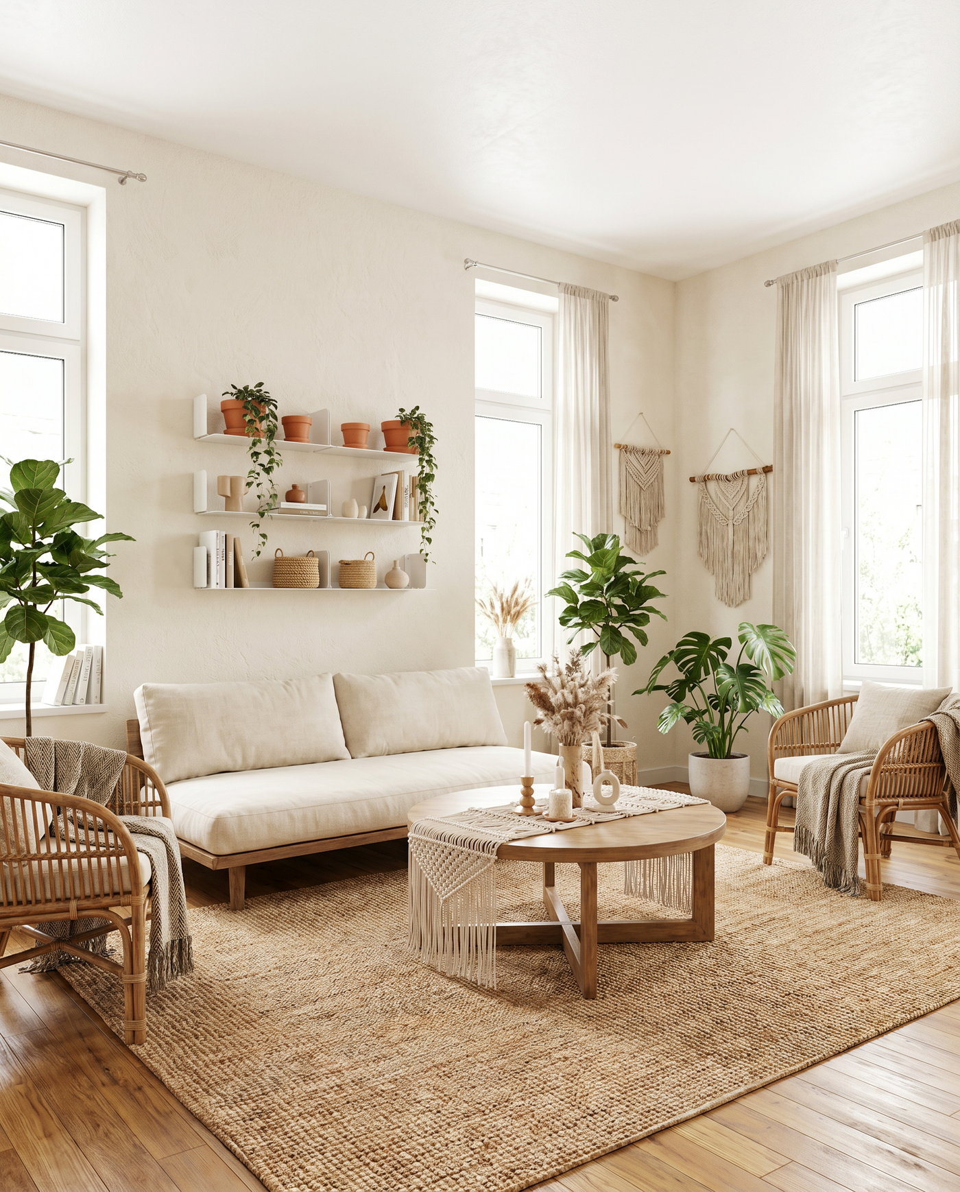 Booksbaum — Wandregal horizontal, 6er-Set – Ambiente Boho 2 · KI-generiert
