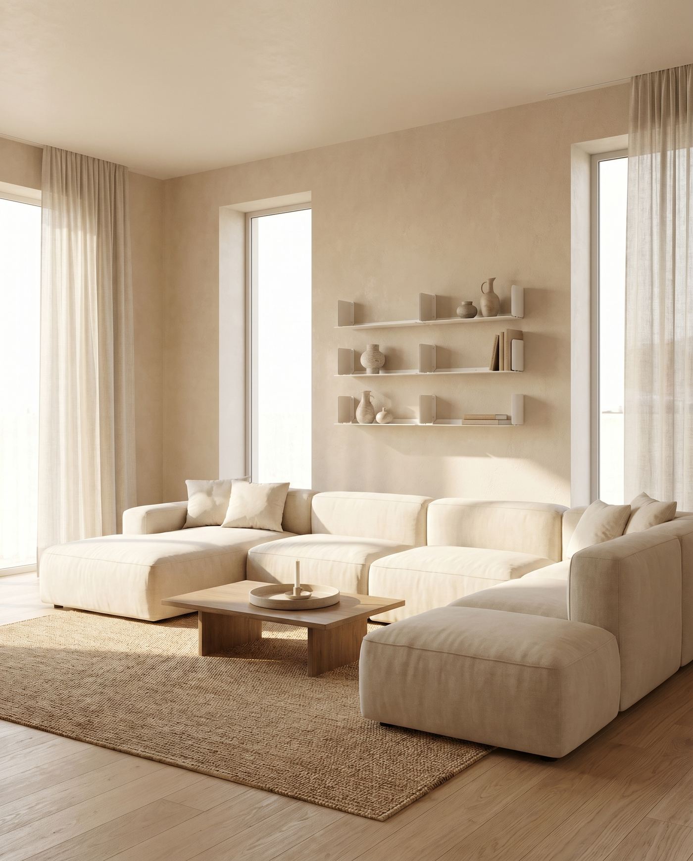 Booksbaum — Wandregal horizontal, 6er-Set – Ambiente Beige 1 · KI-generiert