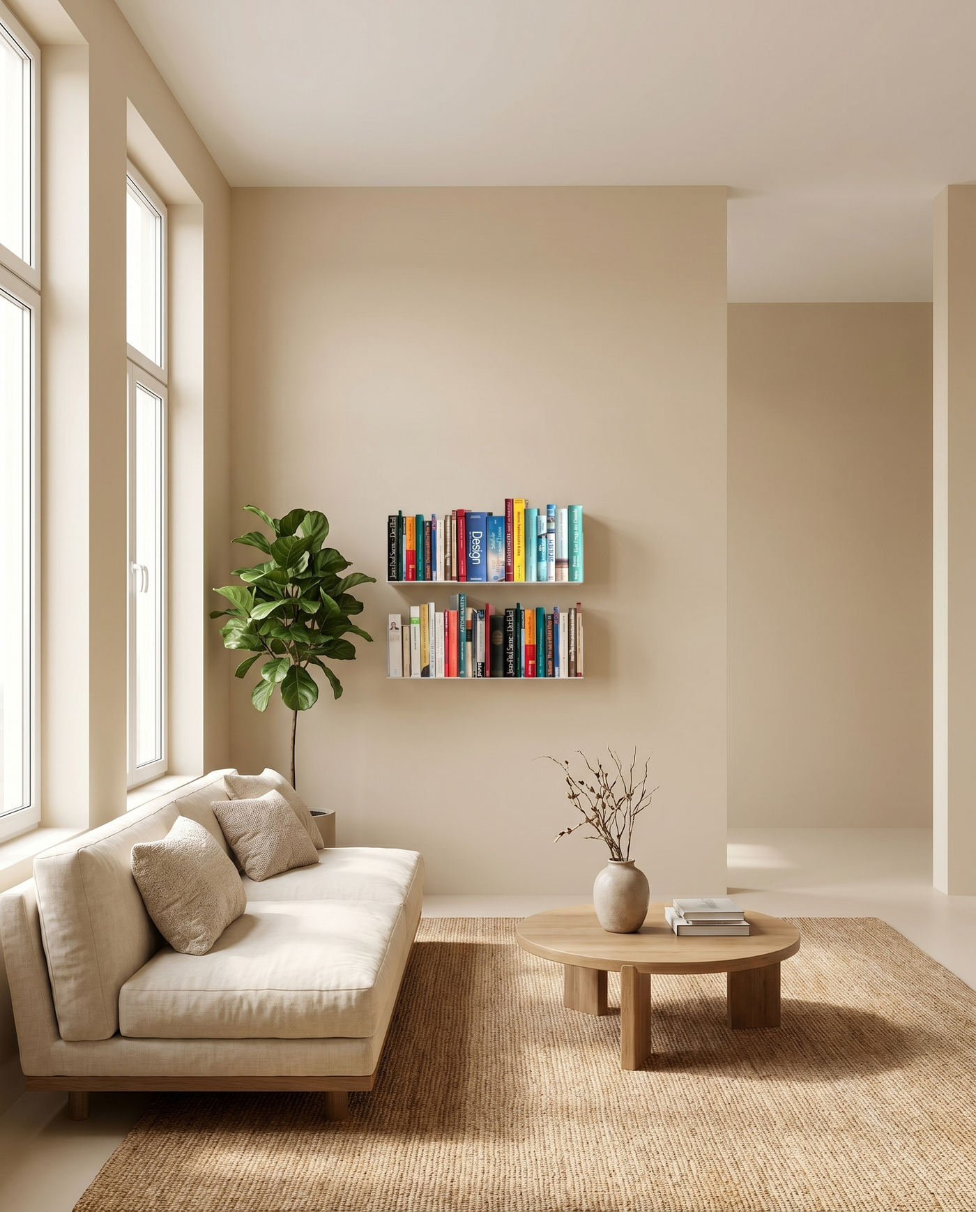 Booksbaum — Wandregal horizontal, 2er-Set – Ambiente Beige 1 · KI-generiert