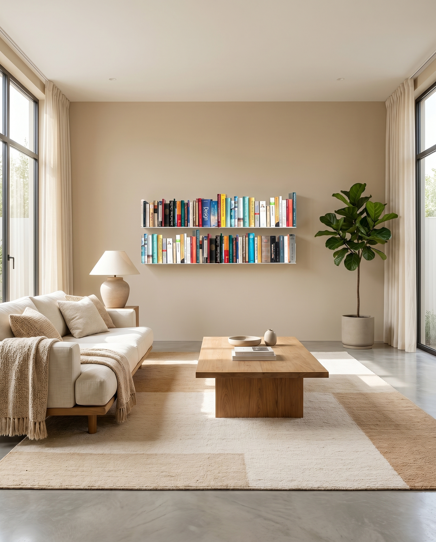 Booksbaum — Wandregal horizontal, 4er-Set – Ambiente Beige 1 · KI-generiert