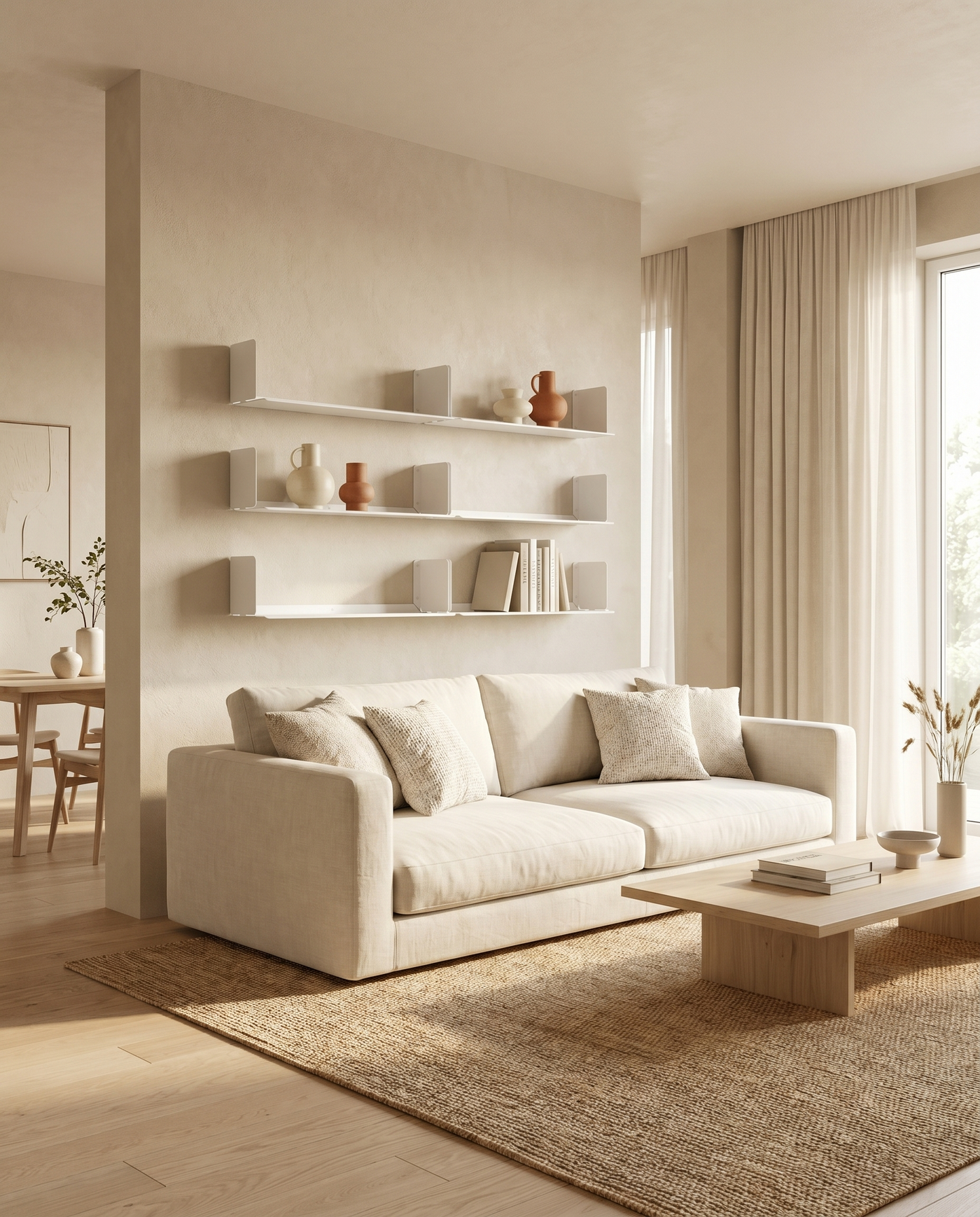 Booksbaum — Wandregal horizontal, 6er-Set – Ambiente Beige 2 · KI-generiert
