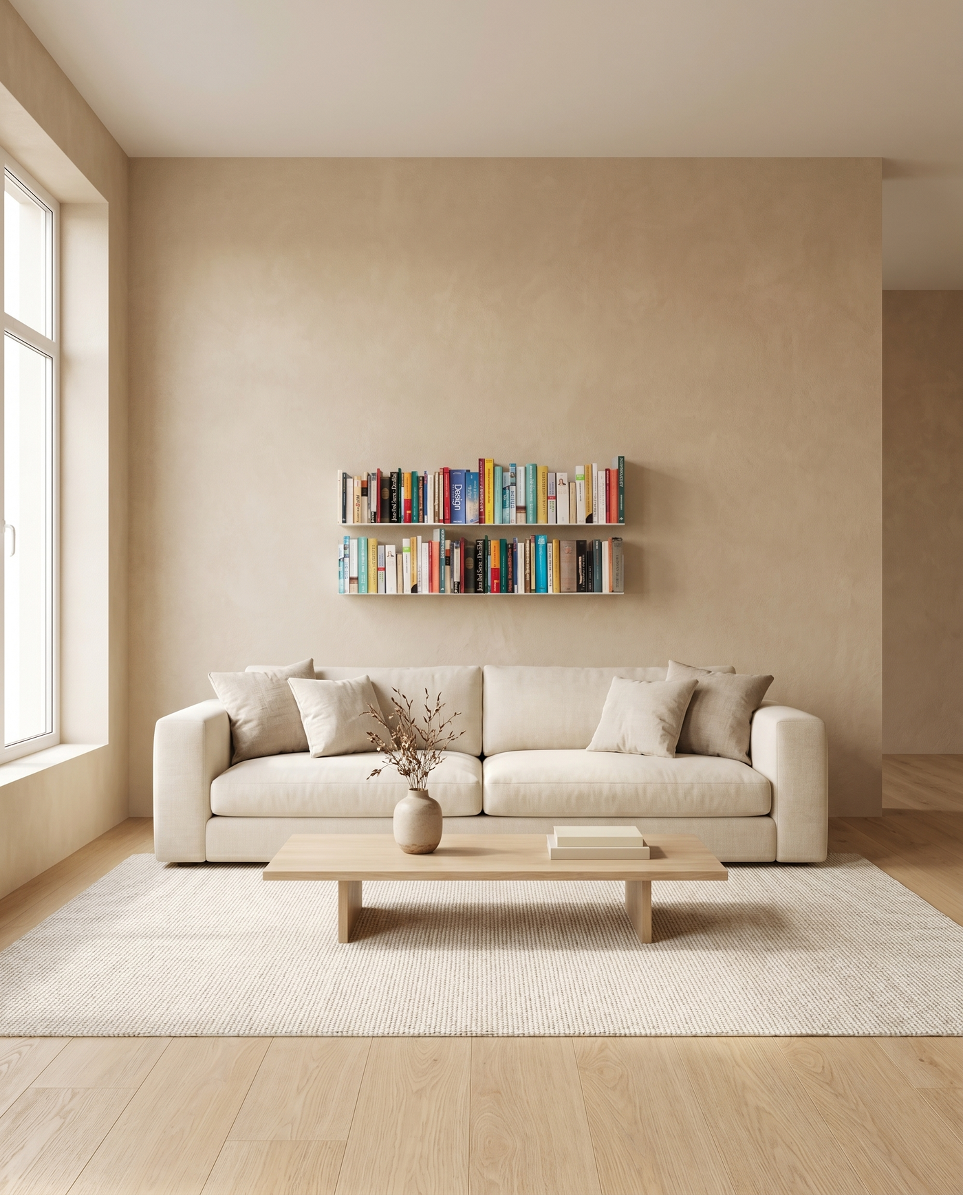 Booksbaum — Wandregal horizontal, 4er-Set – Ambiente Beige 2 · KI-generiert