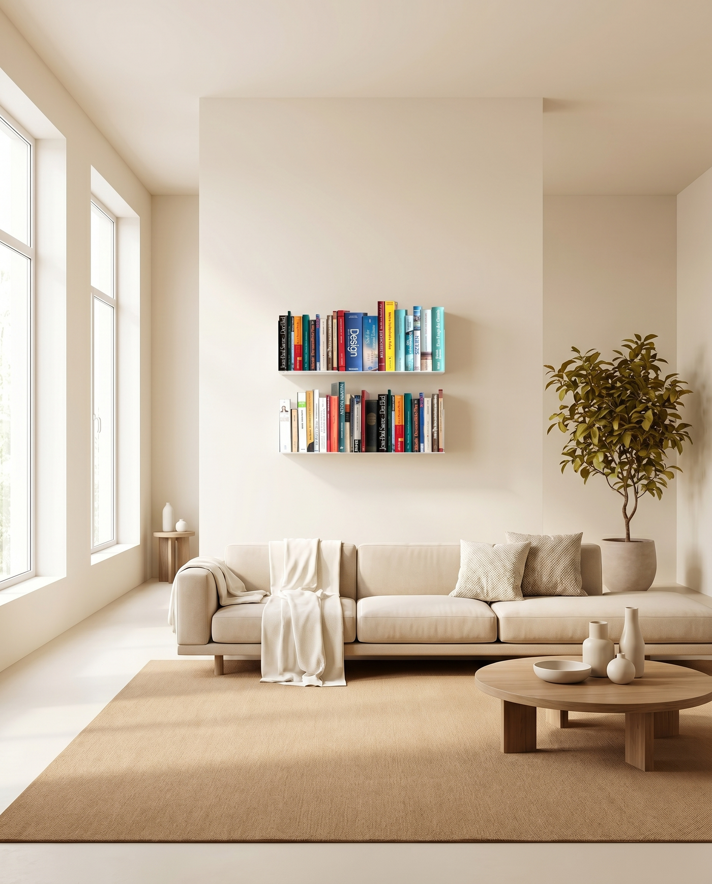 Booksbaum — Wandregal horizontal, 2er-Set – Ambiente Beige 2 · KI-generiert