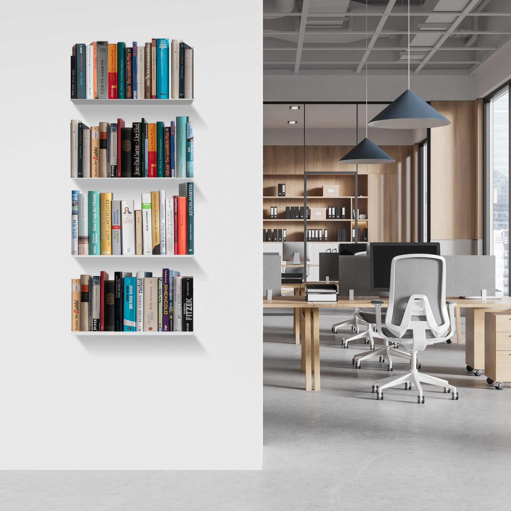 4er Set Radius Design - Booksbaum Wandregal horizontal