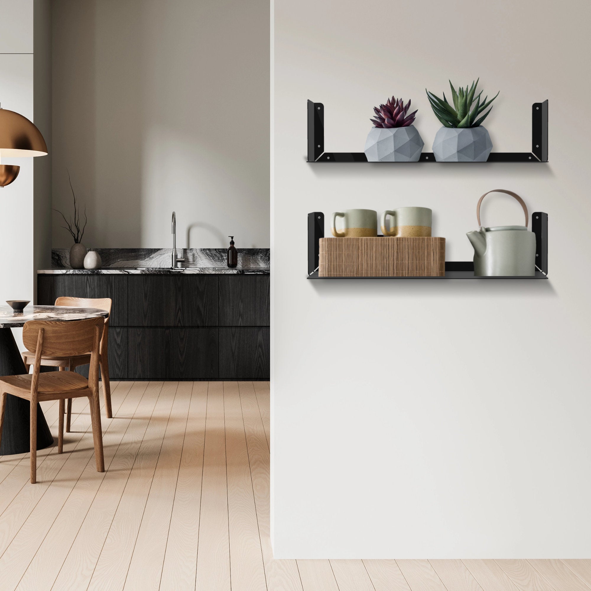 2er Set Radius Design - Booksbaum Wandregal horizontal