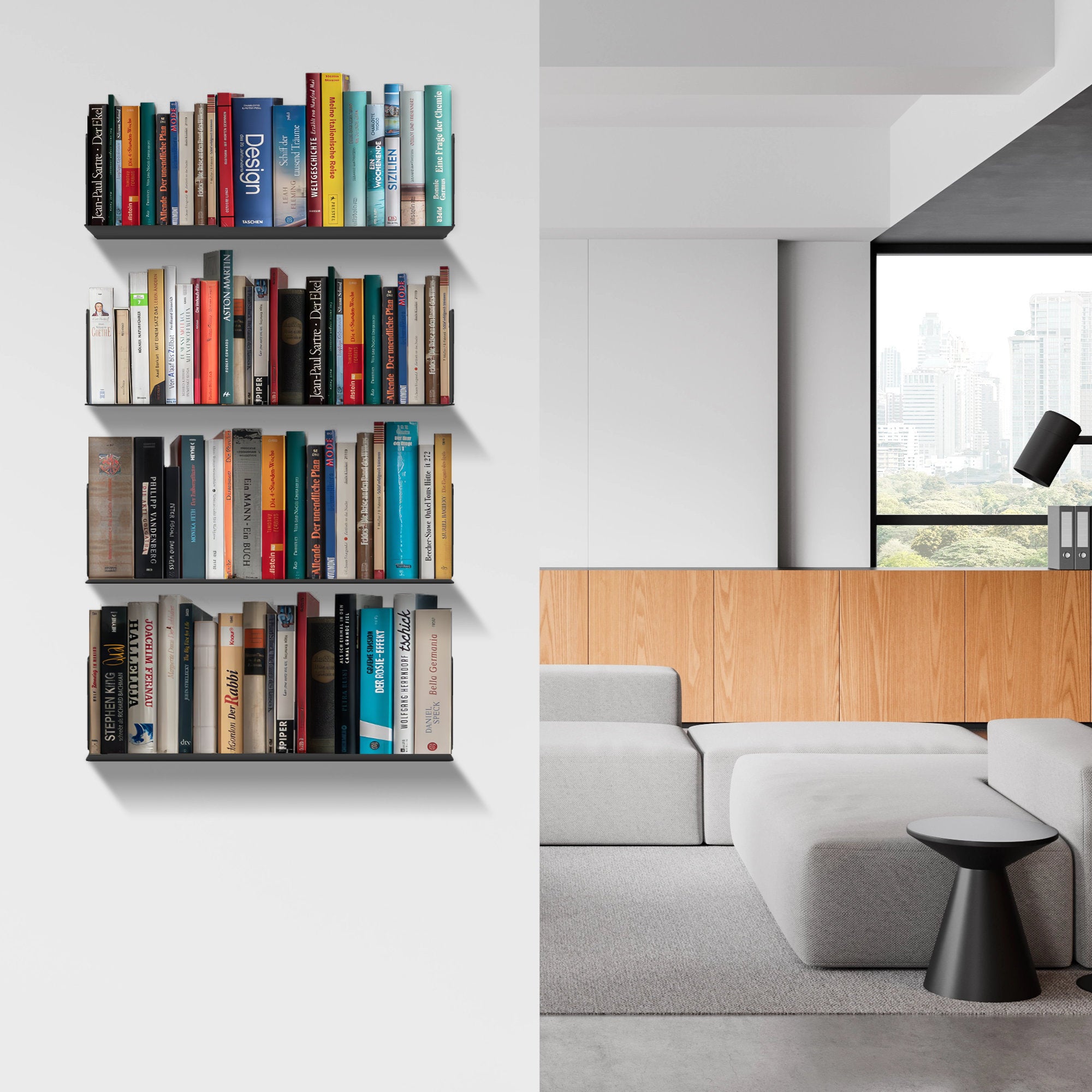 4er Set Radius Design - Booksbaum Wandregal horizontal